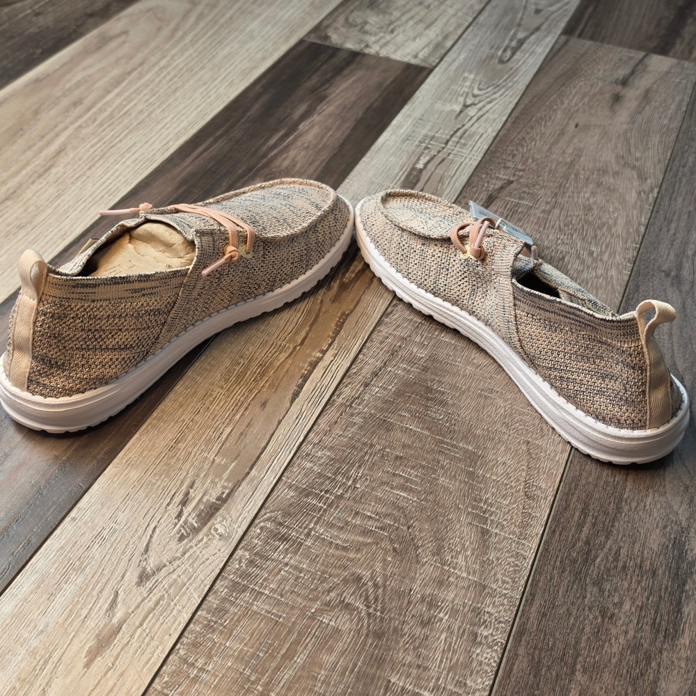 Hey Dude Knit Collection Women's Casual Lace-Up Sneakers in Beige - Picture 7 of 7